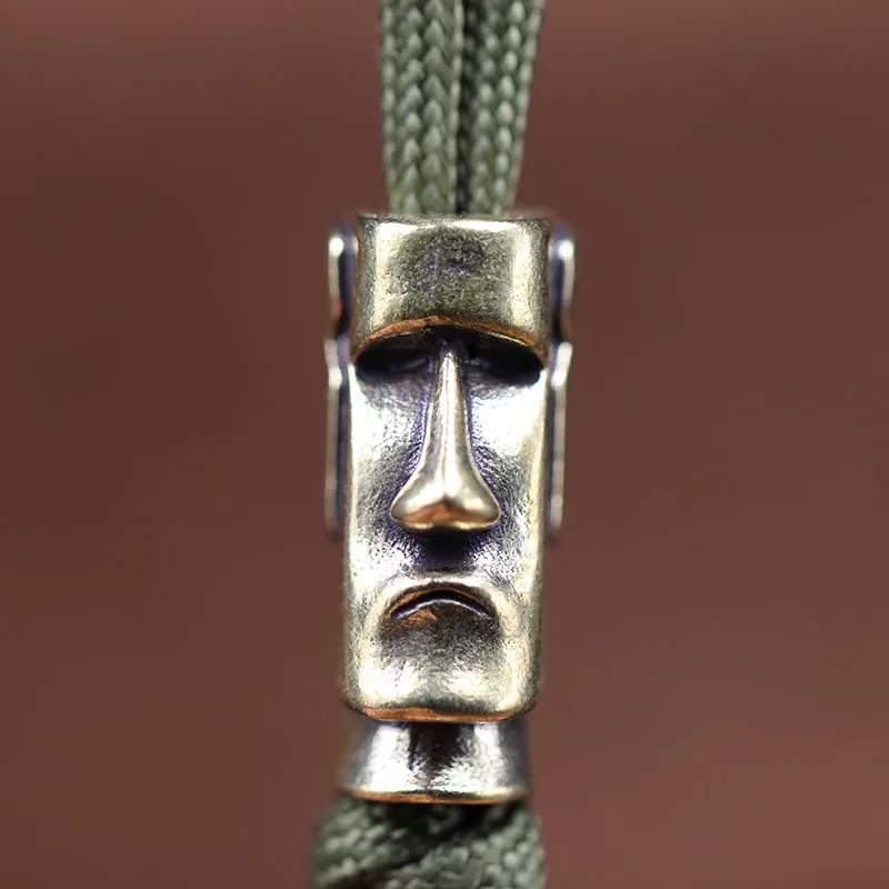 Brass Knife Beads Lanyard Keychain Pendant Easter Island Stone Statue Watchman EDC Umbrella Rope Paracord Bracelet DIY Accessory