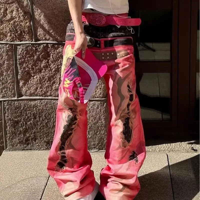 Men's Fashionable Printed Patterns Casual Pants Unisex Street Sweatpants Young Boy Bottom Male High Waist Y2k Cool Trousers