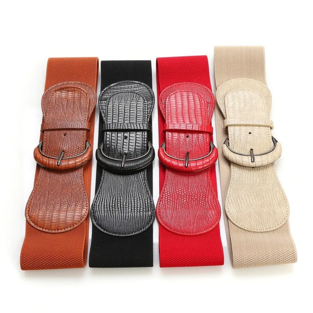 Fascia elastica semplice in PU Cintura in tessuto con stampa leopardata Cintura femminile a vita alta Cintura larga Accessori di abbigliamento