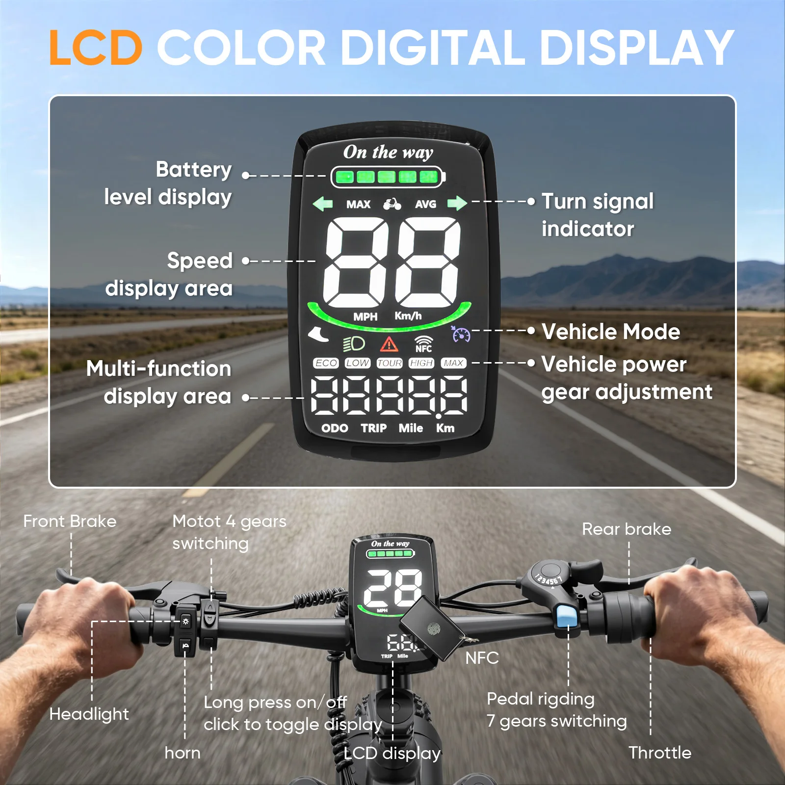 Spacewalk 1500W Peak Motor Electric Bike for Adults 26"x4.0 Fat Tire E-Bike, 48V 15Ah Removable Battery, 28MPH Fast Speed, 60 Miles Range, NFC Unlock, Front Suspension, 7-Speed Mountain Ebike with Rear Rack view 7