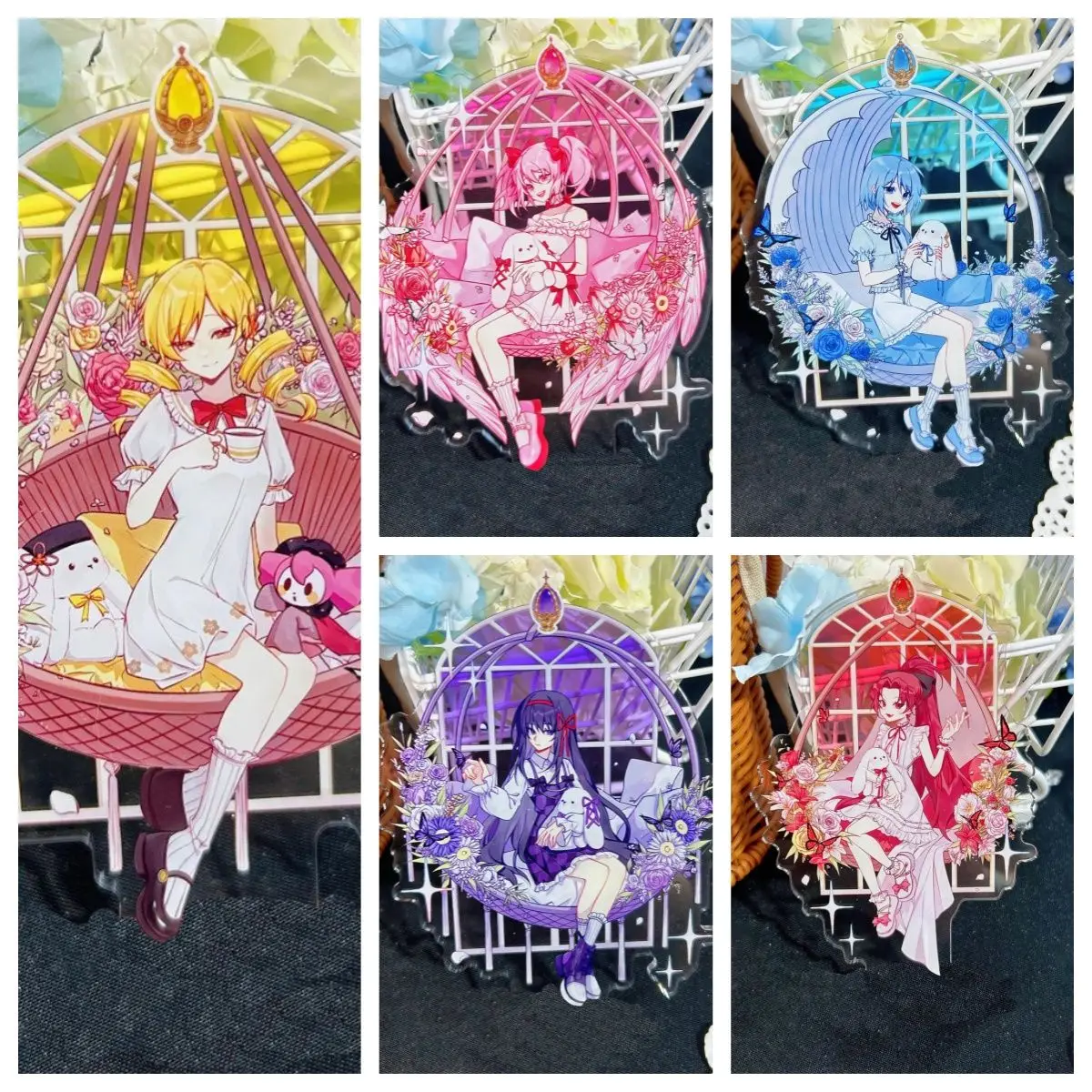 Madoka Magica Flower Basket Stand Sign Ornaments Asami Tomoe Miki Sayaka Kawaii Student Desktop Decorate Figure Birthday Gift