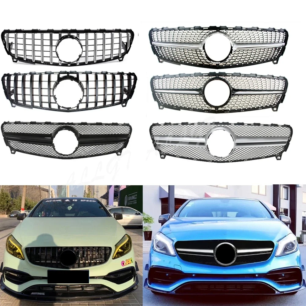 Front Racing Facelift Grilles Upper Bumper Cover Grill For Mercedes-Benz W176 A Class A180 A200 A220 A250 2016 2017 2018