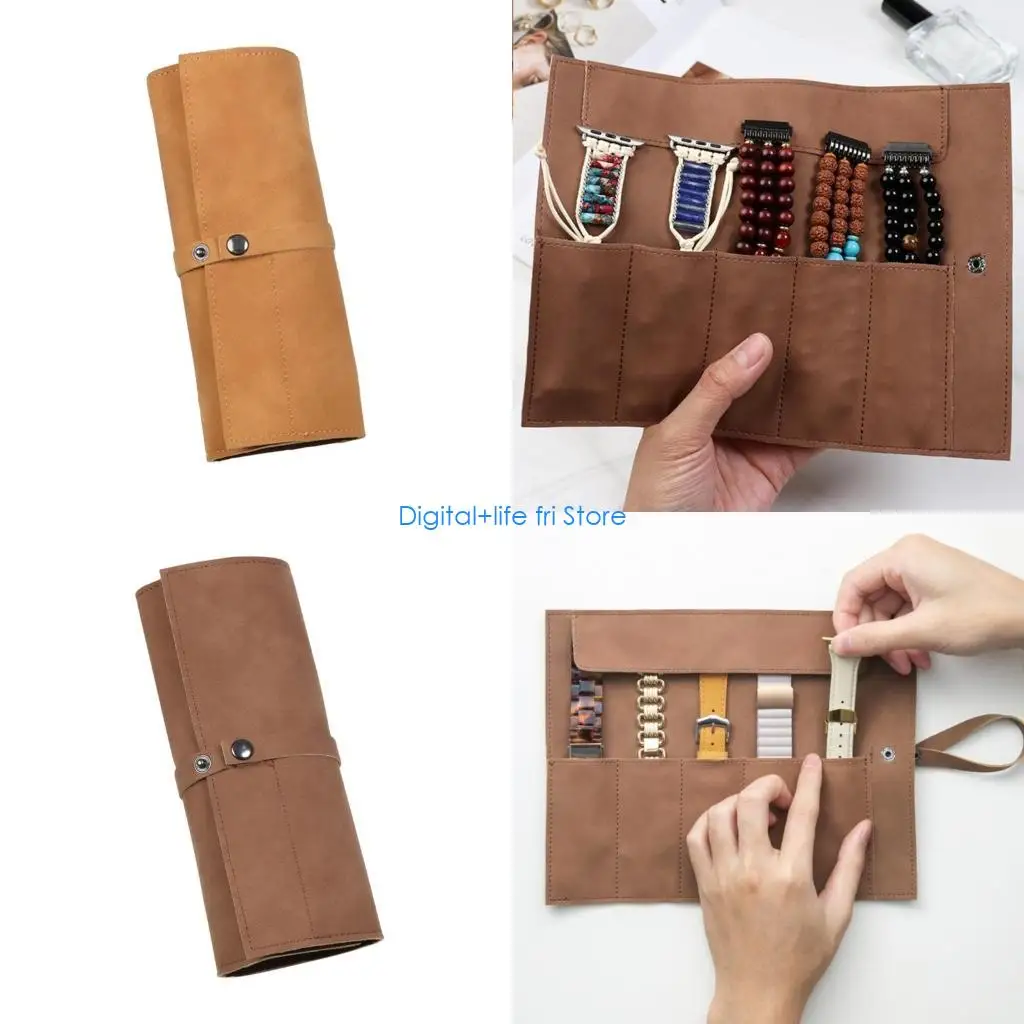 

E06D Elegant Handcrafted Watch Box Carrying Case for Men Women 5 Slot Watch Case Travel Friendly Watchband Organizers Pouches