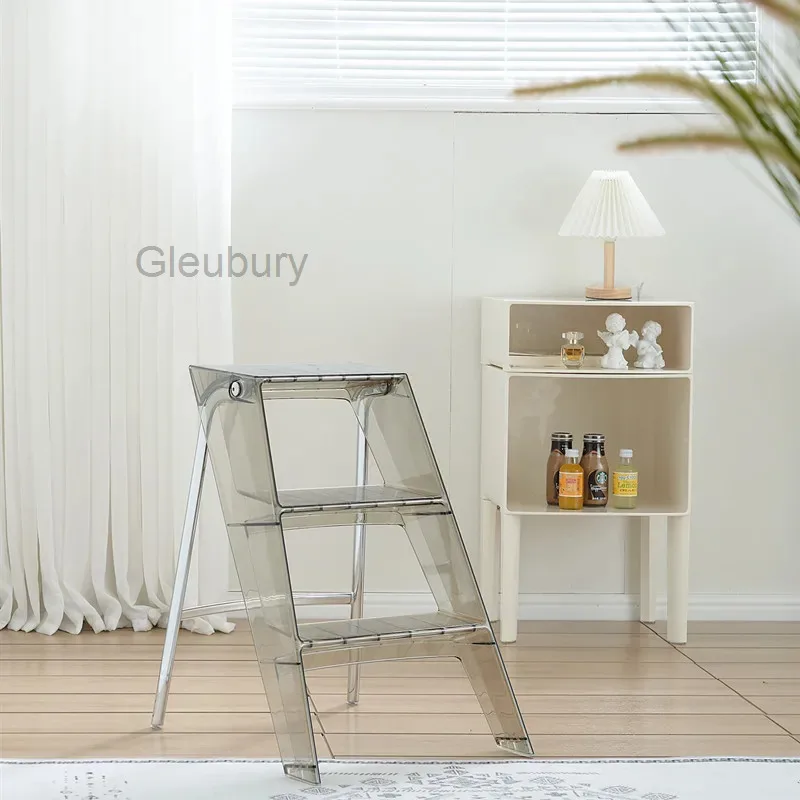 Multi Functional Transparent Folding Ladder for Household Use, Nordic Acrylic Ladder Stool, Indoor Anti Slip Three-step Ladder view 3