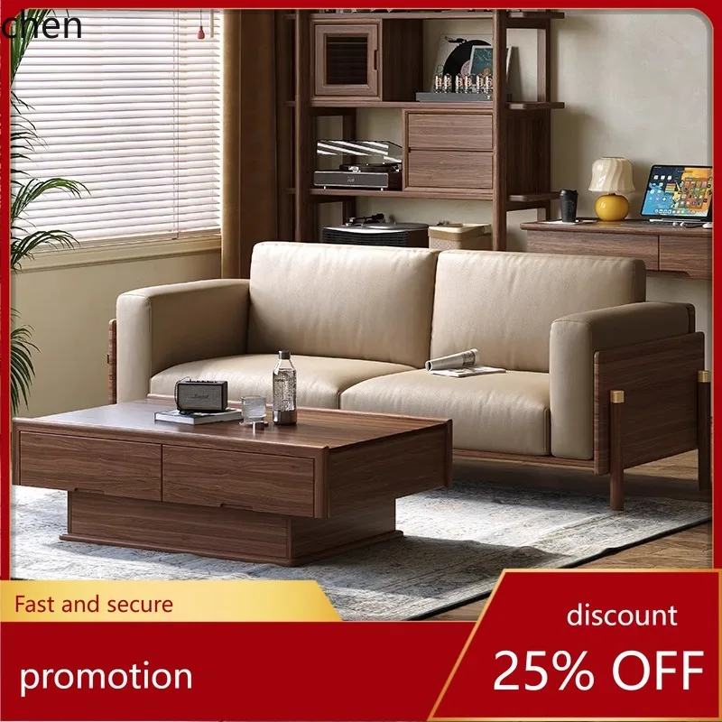 

HT Solid Wood Sofa Chinese Style Living Room Straight Row Bedroom Combination Sofa Modern Simple New Model