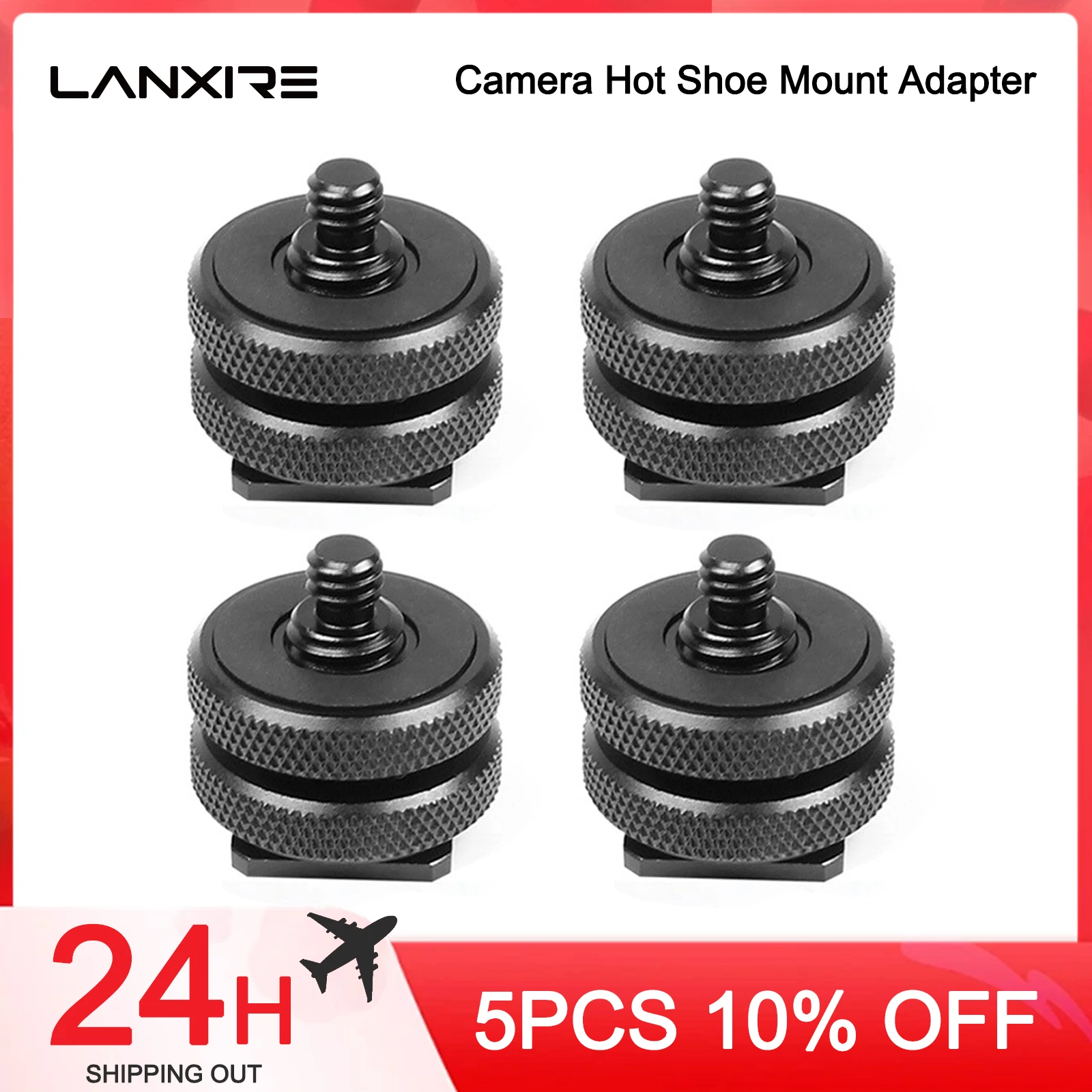 

Lanxire Camera Hot Shoe Mount Adapter, Double Nut with 1/4", 3/8" Tripod Screw Flash Shoe Mount for DSLR, Field Monitor - 4Packs