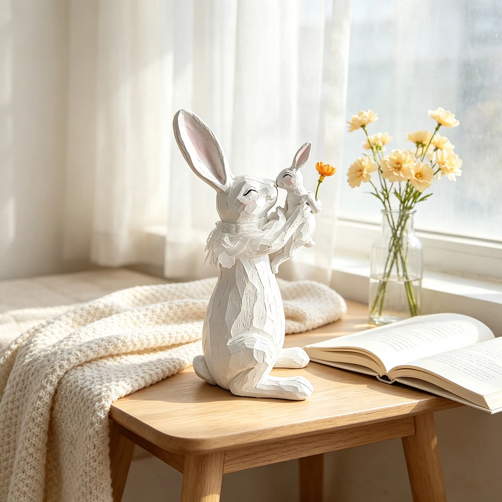 Weiße Hasen-Paar-Figur aus Kunstharz, Liebespaar-Statue, Heimdekoration, Bauernhaus-Dekor, Wohnzimmer- und Schlafzimmer-Ornament