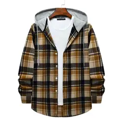 Men Plaid Splicing Hoodie Mens Fashion Streetwear Classic Flannel Long Sleeve Hooded Shirts sudaderas hombre