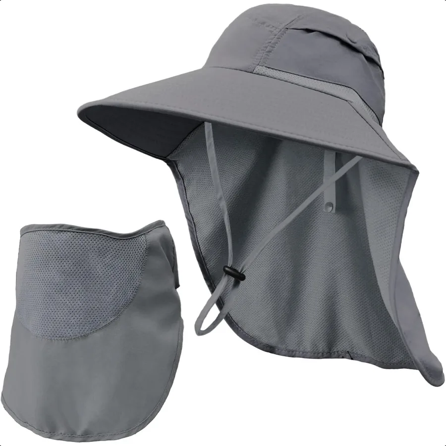 

Sun Hats for Men Women Detachable Face Cover Wide Brim Fishing Hats with Neck Flap UPF 50+ Outdoor Safari Hats