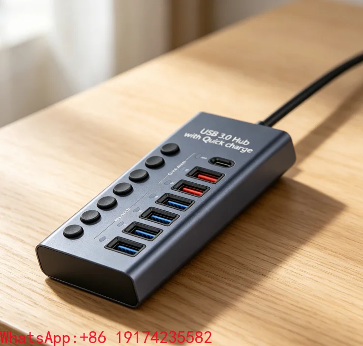 Multi-port USB 3.0 Hub 4 USB3.0 Data Ports 2 USB Charging Ports 1 Type-C Charging Port For PC Computer Racing Simulator Game