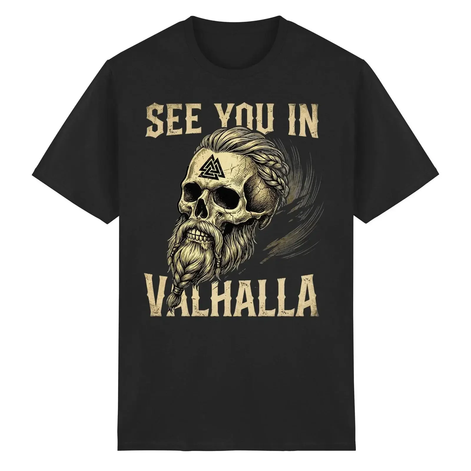 Wikinger Krieger T Shirt See You In Valhalla Totenkopf Print Aufdruck vintage Washed Versatile Breathable Slightly Stylish