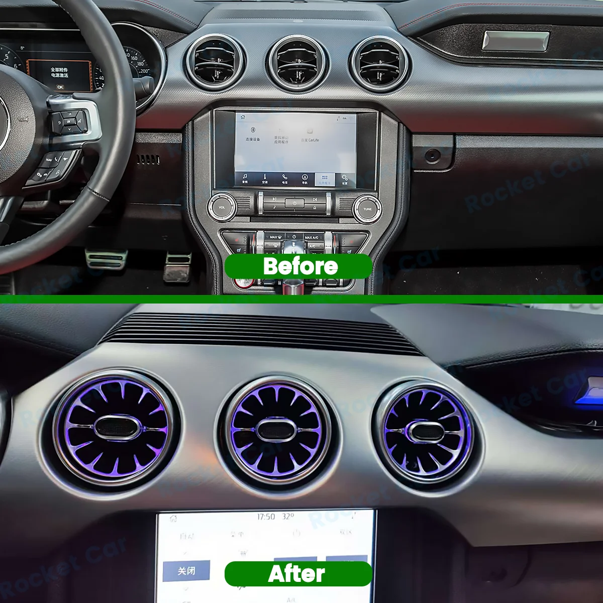 256 Colors New LED Vents For Ford Mustang Car 2015-2021 LED Dashboard Air Conditioning Turbine Air Outlet Ambient Light 2