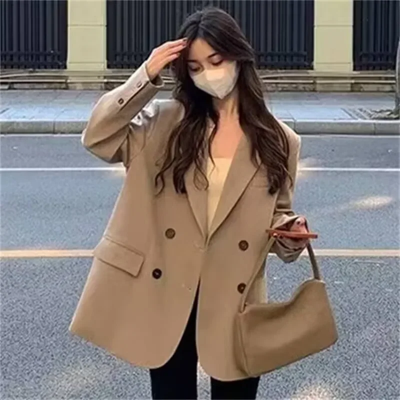 Women Spring and Autumn New Fashion Casual Temperament Fried Street Small Suit Top Women Loose Double-breasted Suit Jacket Y2k