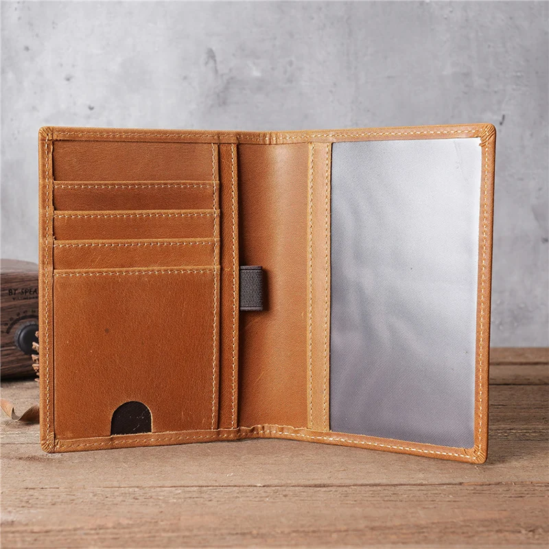 Genuine Leather Men's Passport Wallet - Card Holder Cover with Pen Slot, Travel Case & Bag