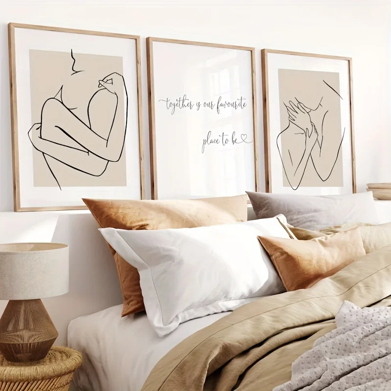 Beige Canvas Painting Couple Prints - Modern Together Is Our Favourite Place To Be Unframed Wall Art