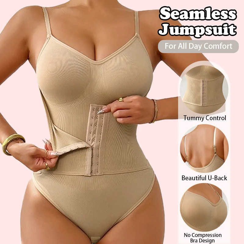1PC Women'S New Firm Tummy Control Thong Bodysuit Shapewear With Zipper Belt Body Shaper Waist Trainer  Cincher Corset Tops
