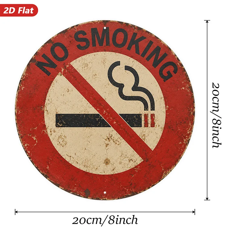 2D Flat, 1pc No Smoking Sign Round Metal Sign Wall Art, Bold No Smoking Text, Red Circle Design, Home Decor, Diagonal Slash Symb