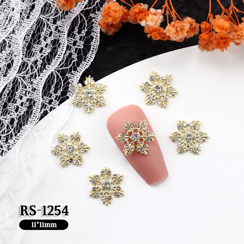 10PCS Luxury Alloy Snowflake Nail Art Charms Tassel Chain Snow Pendant Accessories For Manicure Decor Nails Decoration Supplies