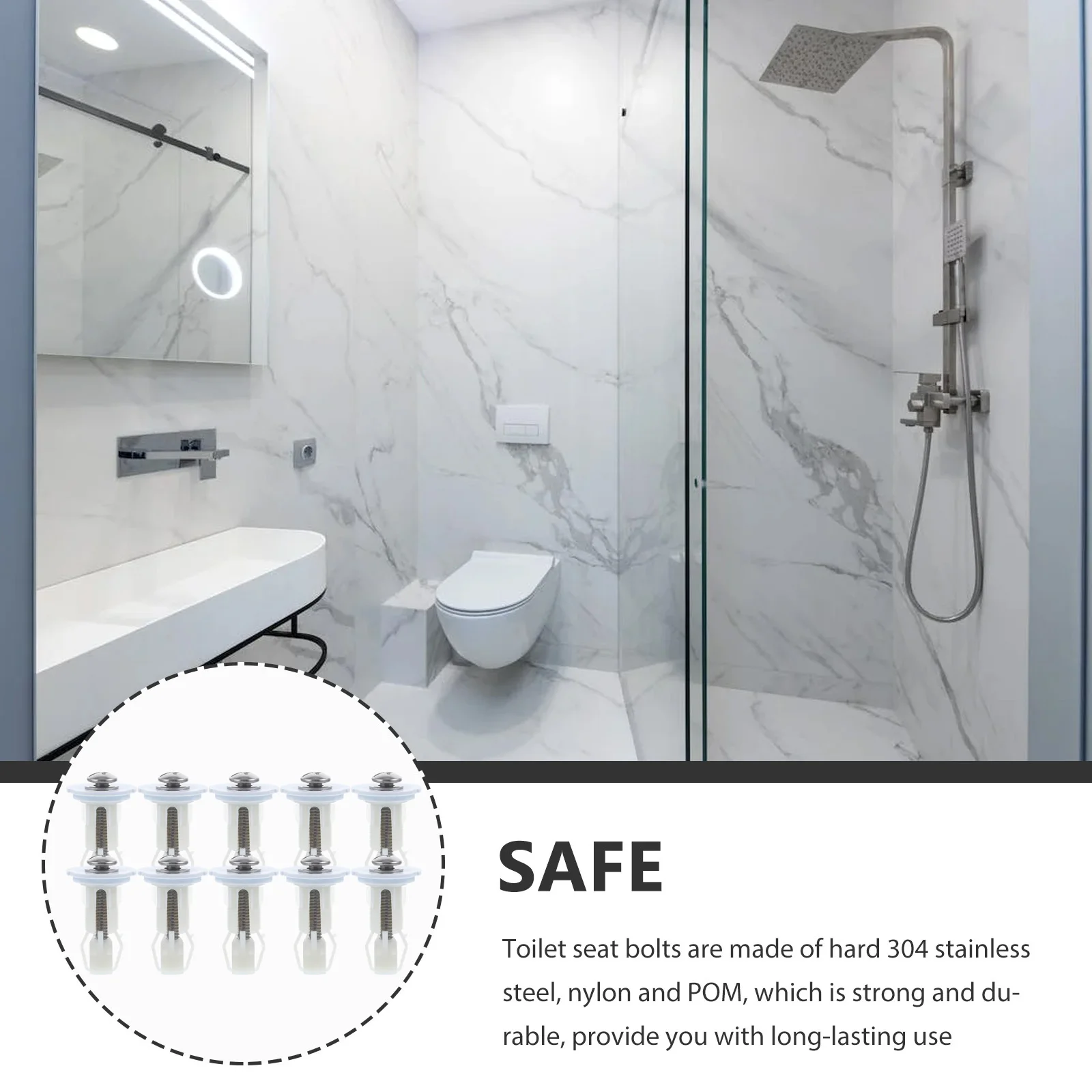 

10 шт., сменный комплект болтов для сиденья унитаза, нержавеющая сталь 304, нейлон POM, универсальные ремонтные фитинги, винты, расширенные, долговечные