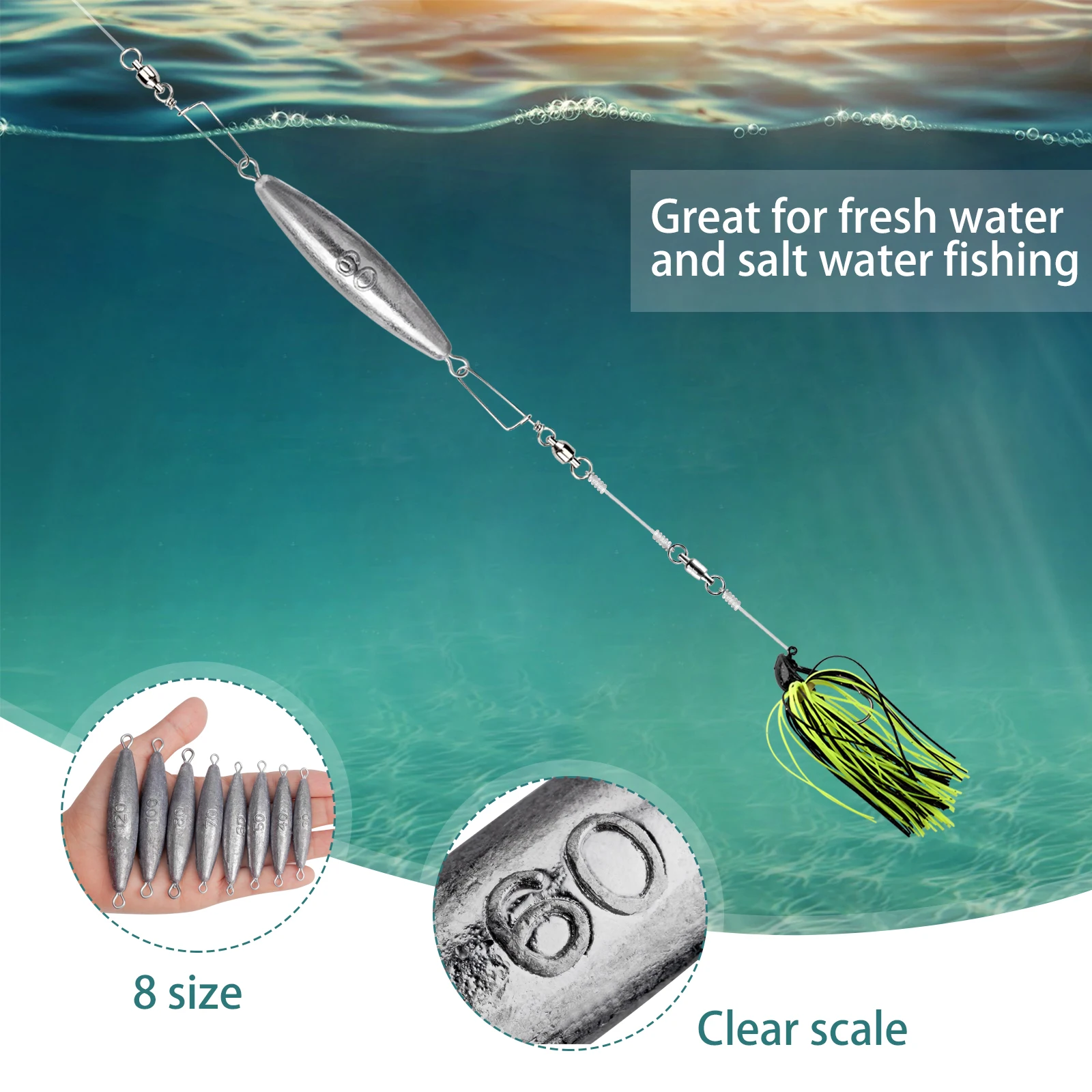 THKFISH 5pcs Inline Trolling Sinker Torpedo Fishing Weight Lead 60g-120g Double Ring Fishing Weight Sinker Saltwater Freshwater view 5