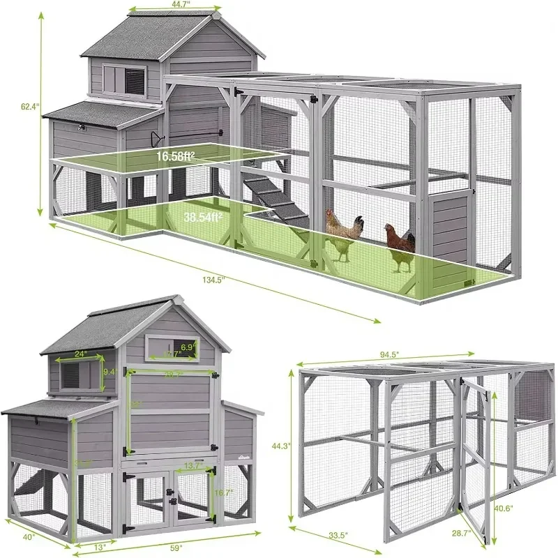 Wooden Hen House Cage Large Outdoor Coop Run for 10-15 chickens