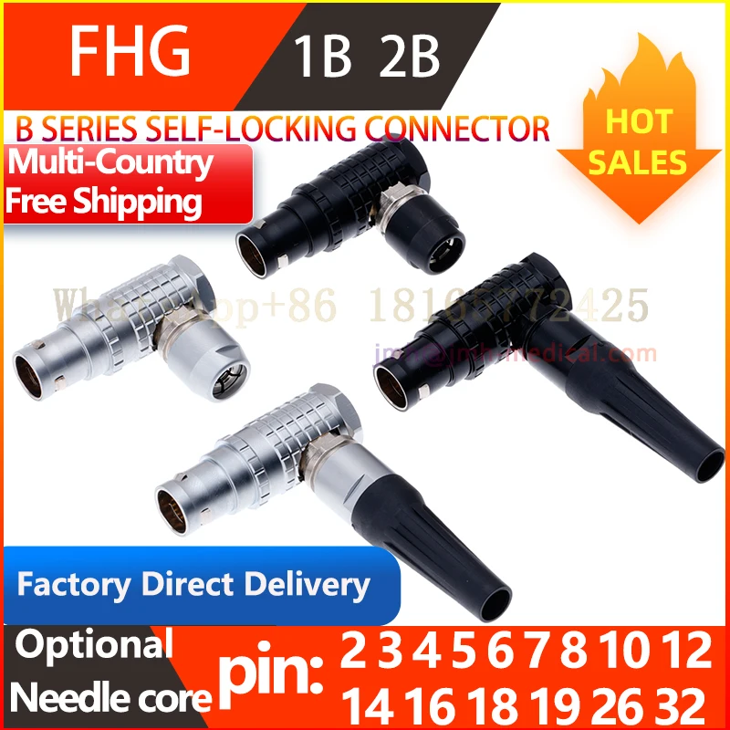 

.FHG1B.2B. 90° Right-Angle Plug, 2, 3, 4, 5, 6, 7, 8, 10, 12, 14, 16, 18, 19, 26, 32 Pin Cores. Used for Information and Audio T