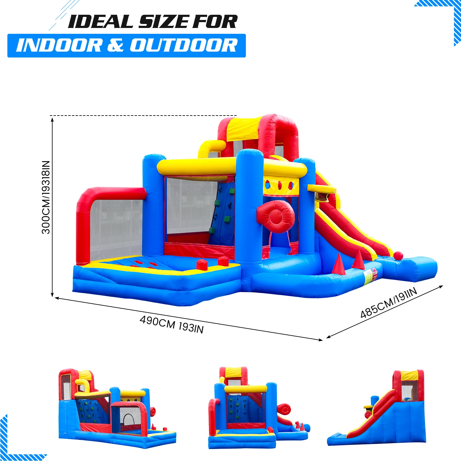 Maison gonflable rebondissante pour enfants avec toboggan, fosse à balles, escalade, alimenté par ventilateur de 1100 W, 100% PVC, autoportante, prise américaine 110-130 V