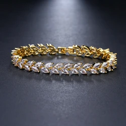 Trendy Leaf Charm Cubic Zirconia Bracelet & Bangles for Bride Bracelets Jewelry Sliver Color Clear CZ Crystal Bangles for Women
