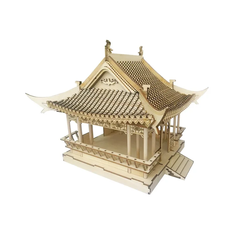 3D Puzzle Wooden Zuiweng Pavilion Simulated Ancient Architecture Model DIY Assembly Toy Jigsaw Model Building Kits