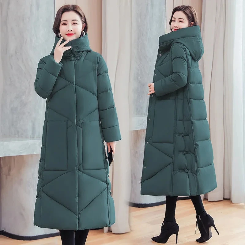 

Vintage Thicken Down cotton Jacket Women Wear 2024 Winter New National style Loose Long Coat Female Warm Hooded Parkas Overcoat