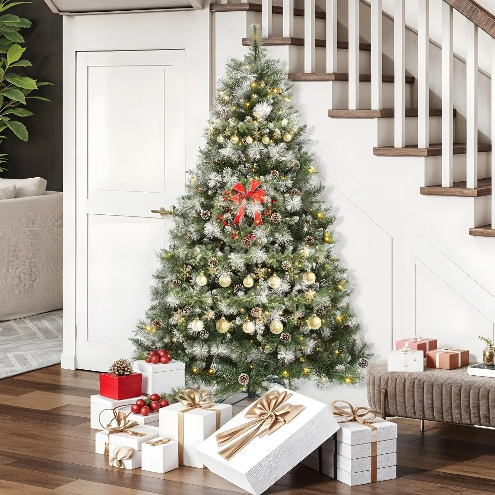 

9ft Prelit Pre-Decorated Scotch Pine Christmas Tree Multicolor Lights&Pine Cones