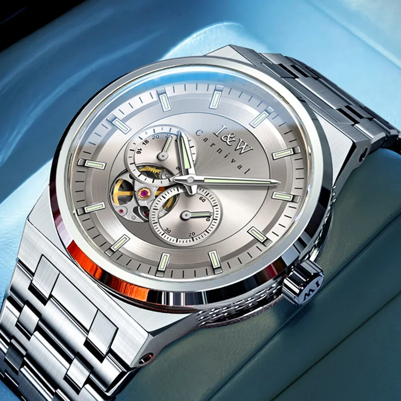 

Мужские механические часы Carnival Brand I&W High-End Series класса люкс с сапфировым стеклом, механизмом MIYOTA, из нержавеющей стали, с HD-подсветкой