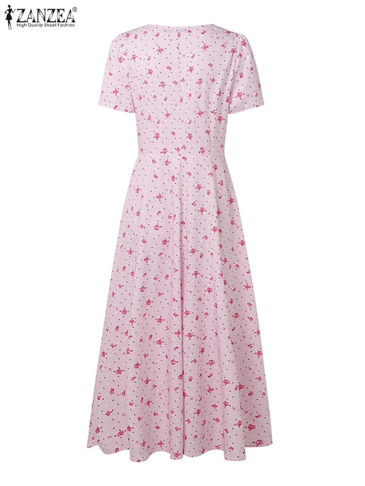 ZANZEA الصيف النساء عطلة فستان طويل 2025 البوهيمي الأزهار المطبوعة ألف خط فستان الشمس ساحة طوق قصيرة الأكمام الشاطئ Vestidos