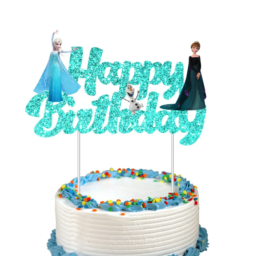 Disney Frozen Elsa Anna Happy Birthday Cake Topper Tangled Rapunzel Cake Decor Girl Children Birthday Party Supplies