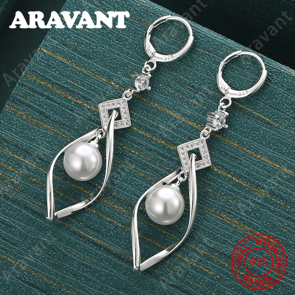 925 Sterling Silver Rotating Pearl And Zirconia Long Earrings - A Fresh And Elegant Design For Women'S Engagement Jewelry