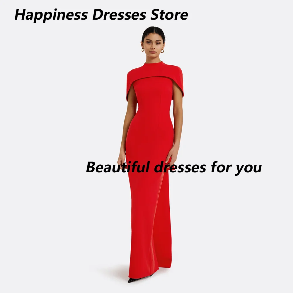 

Red Simple Prom Dress High Neck Ankle Length Column Elegant Prom Gowns for Women Elegant Formal Party Dresses Customized