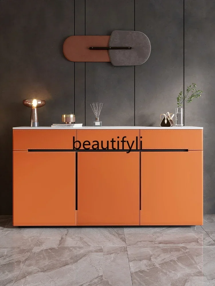 

S1S Italian minimalist saddle leather solid wood porch side cabinet chest cabinet TV cabinet rock slab storage