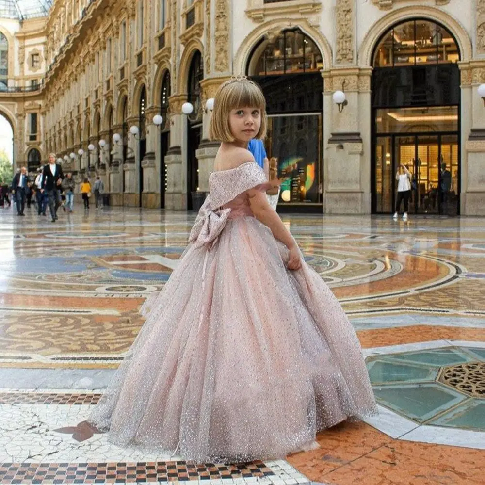 Lace Flower Girl Dresses 2023 Tulle Girls Pageant Dresses First Communion Dresses Pink Lovely Kids Evening Gowns