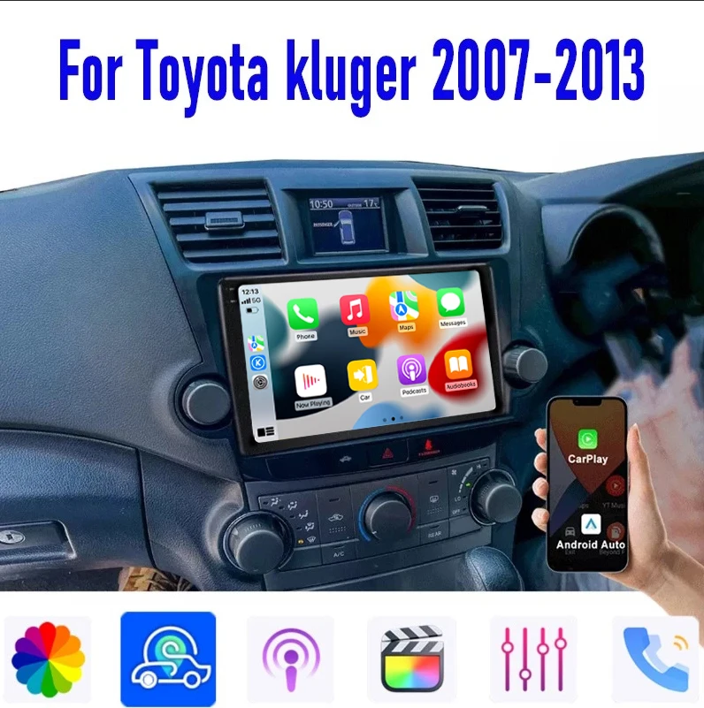 

10" For Toyota kluger 2007-2013 Car Radio Stereo Wireless Carplay Apple Android 15 Auto Head Unit GPS Intelligent System WIFI