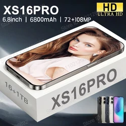 Brand New Original 16GB+1TB For Smartphone 6.8 inch XS16 Pro Full Screen 4G 5G Cell Phone 6800mAh Mobile Phones Global Version