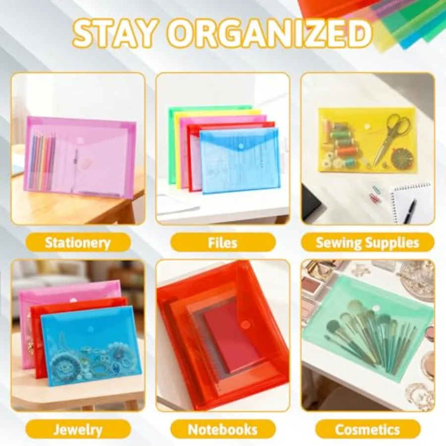 Buste in plastica trasparente Confezione da 5 buste in plastica poli con chiusura Formato lettera A4 Impermeabile riutilizzabile 5 Colo Ideale per Sch