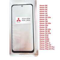 10PCS For Huawei Honor 8X 9X 9A 9C 10 10i Lite 20 20i 20S 20e 30 30S 30i 50 SE Play 3T 4T 5T 6T Pro Front Outer Glass Lens + OCA