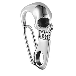 Skull Keychain Heavy Duty Stainless Steel Gothic Carabiner Clips Lanyards Locking for Men Punk Style Keyring Pendant for Adults