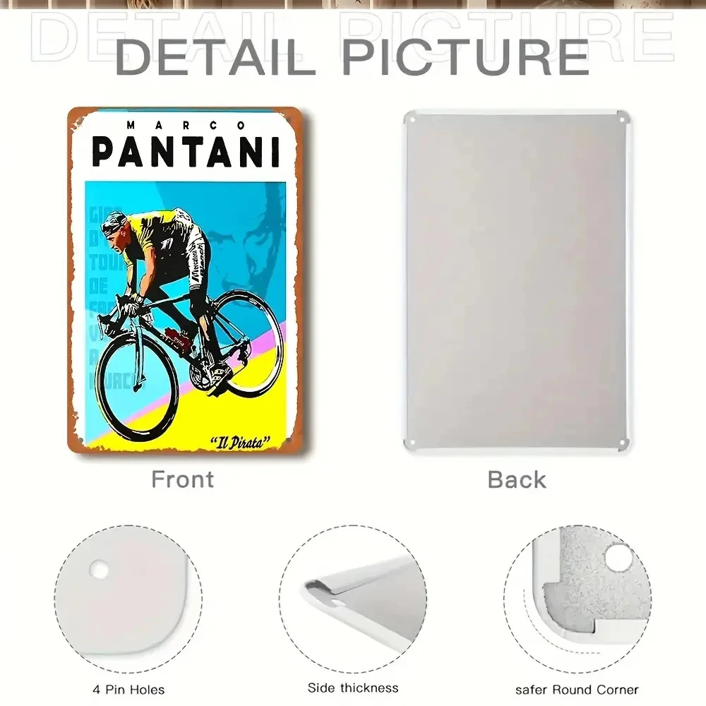 Vintage Marco Pantani Metal Bicycle Sign Retro Wall Art 8x12inch Home Bar Coffee Decoration