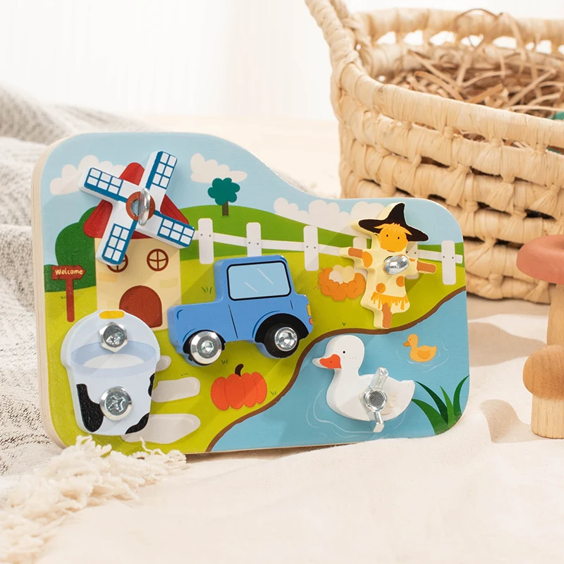 Juguetes educativos para niños, herramienta con tuerca de tornillo, rompecabezas 3D, regalo con patrón de dibujos animados, material didáctico Montessori, regalos para niños