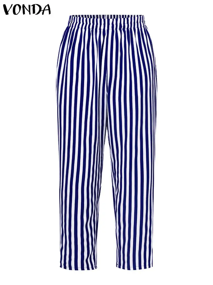 2024 VONDA Women Elegant Pant Sets Striped Sets Autumn Casual Long Sleeve Printed Vintage Tops and Wide Leg Pants Matching Sets