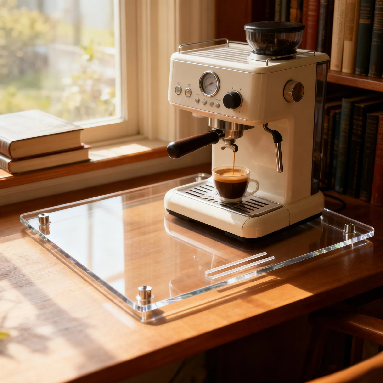 Sliding Acrylic Coffee Machine Tray Coffee Maker Slider Tray with Rubber Wheels Kitchen Appliance Roll Base Appliance Slider