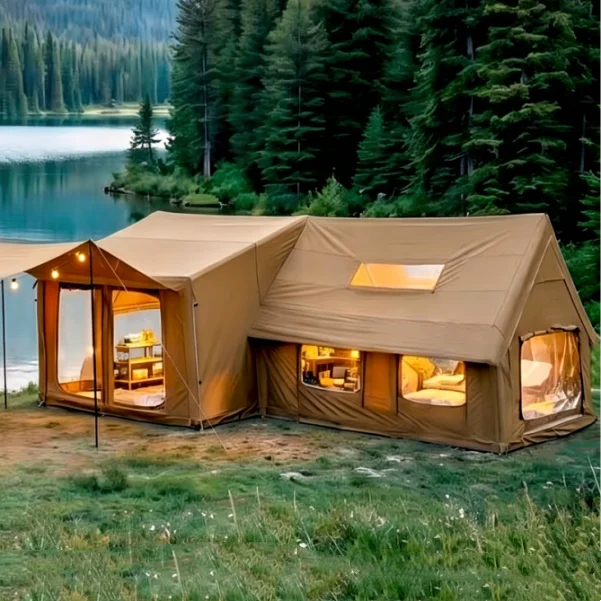 

Newest Combine Outdoor Waterproof Inflatable Tent for Camping House With Stove Hole