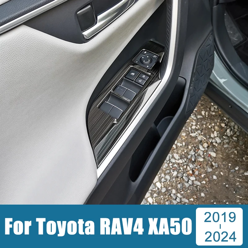 

For Toyota RAV4 XA50 2019 2020 2021 2022 2023 2024 RAV 4 Hybrid Car Stainless Window Glass Lift Switch Panel Button Trim Cover