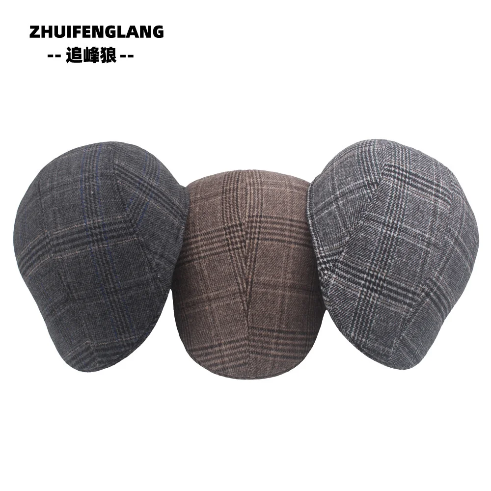 

Hot Selling Duck Tongue Hat Men's Autumn And Winter Middle-aged And Elderly Thickened Cotton Checkered Forward Hat Leisure Beret